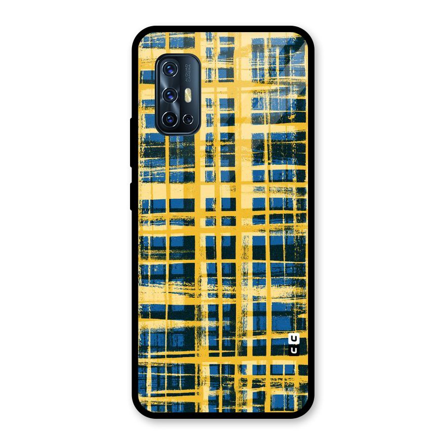 Yellow Rugged Check Design Glass Back Case for Vivo V17