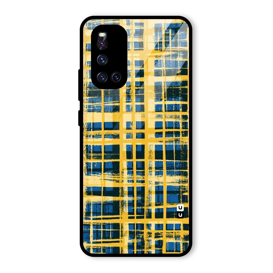 Yellow Rugged Check Design Glass Back Case for Vivo V19