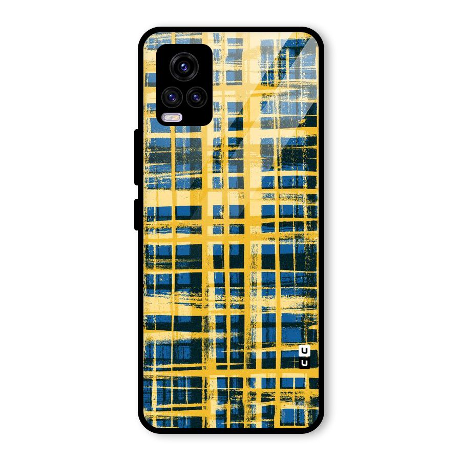 Yellow Rugged Check Design Glass Back Case for Vivo V20