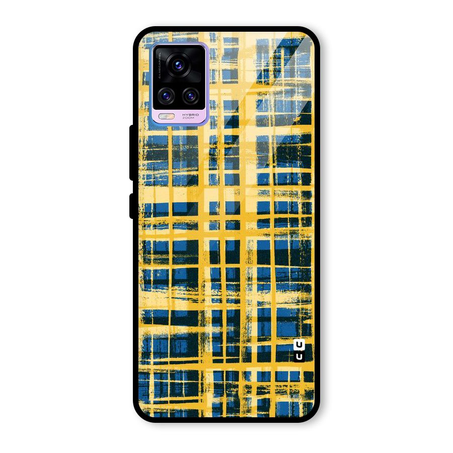 Yellow Rugged Check Design Glass Back Case for Vivo V20 Pro