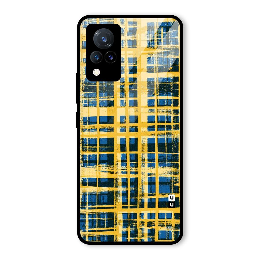 Yellow Rugged Check Design Glass Back Case for Vivo V21 5G
