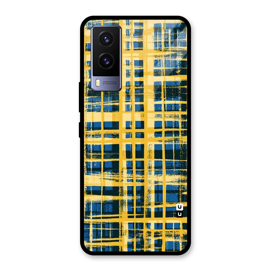 Yellow Rugged Check Design Glass Back Case for Vivo V21e 5G