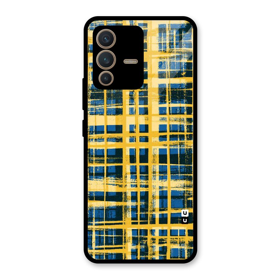 Yellow Rugged Check Design Glass Back Case for Vivo V23 5G