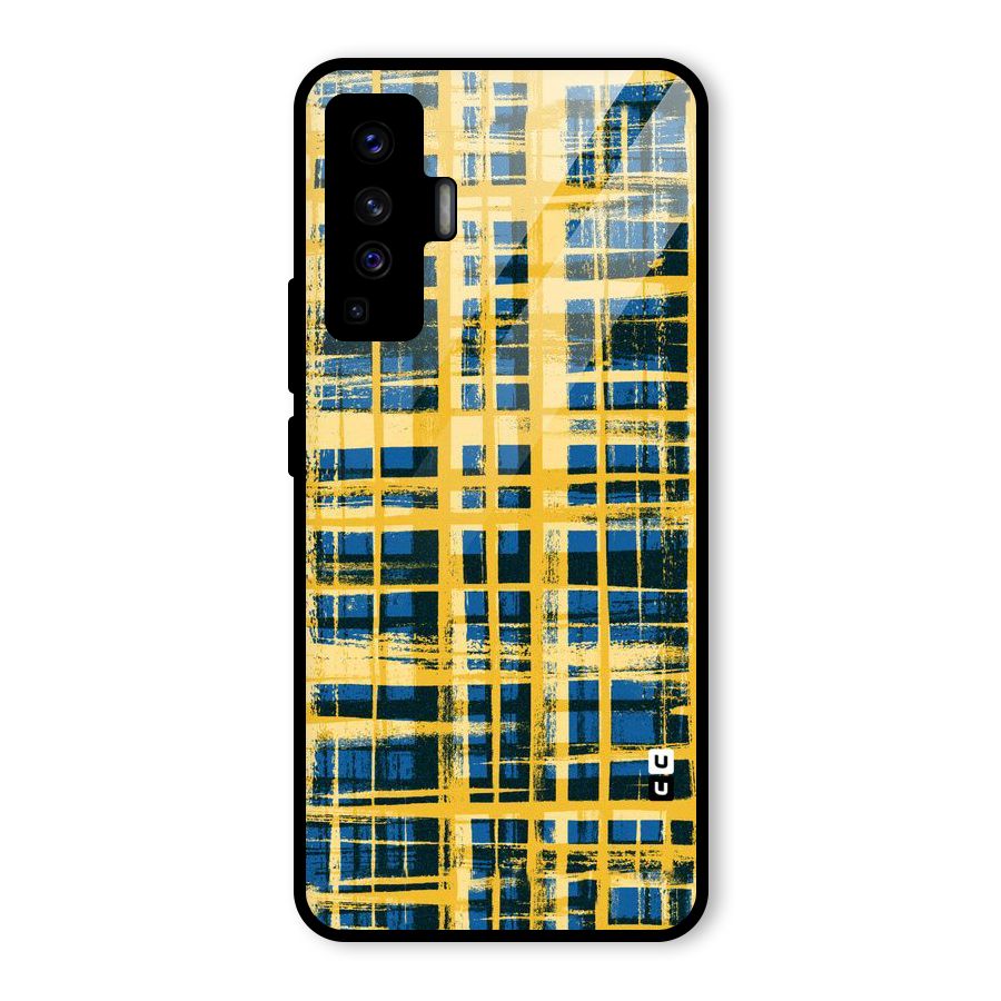 Yellow Rugged Check Design Glass Back Case for Vivo X50