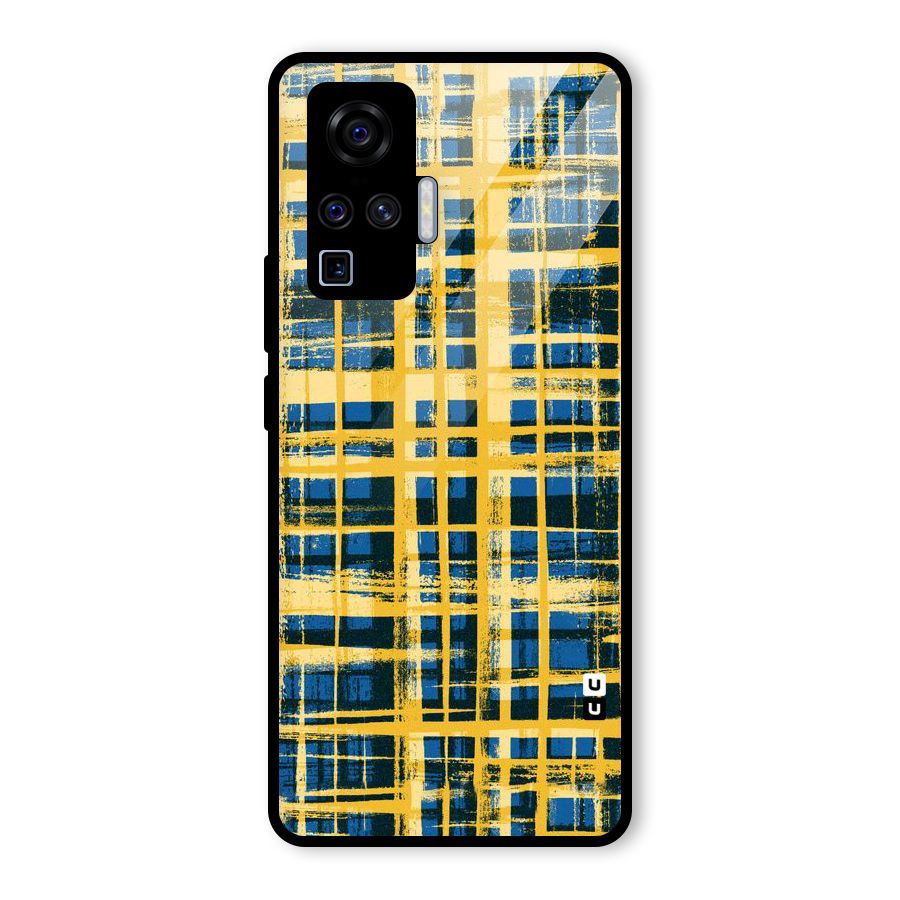 Yellow Rugged Check Design Glass Back Case for Vivo X50 Pro