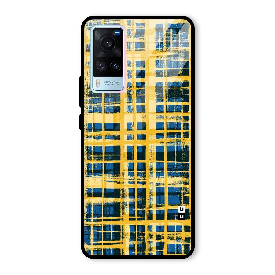 Yellow Rugged Check Design Glass Back Case for Vivo X60