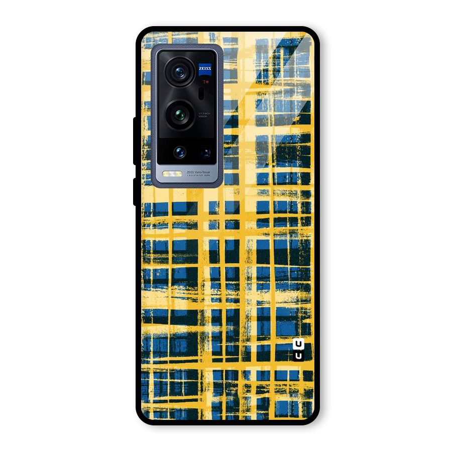 Yellow Rugged Check Design Glass Back Case for Vivo X60 Pro Plus