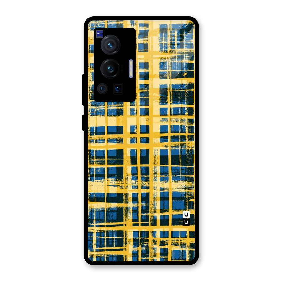Yellow Rugged Check Design Glass Back Case for Vivo X70 Pro