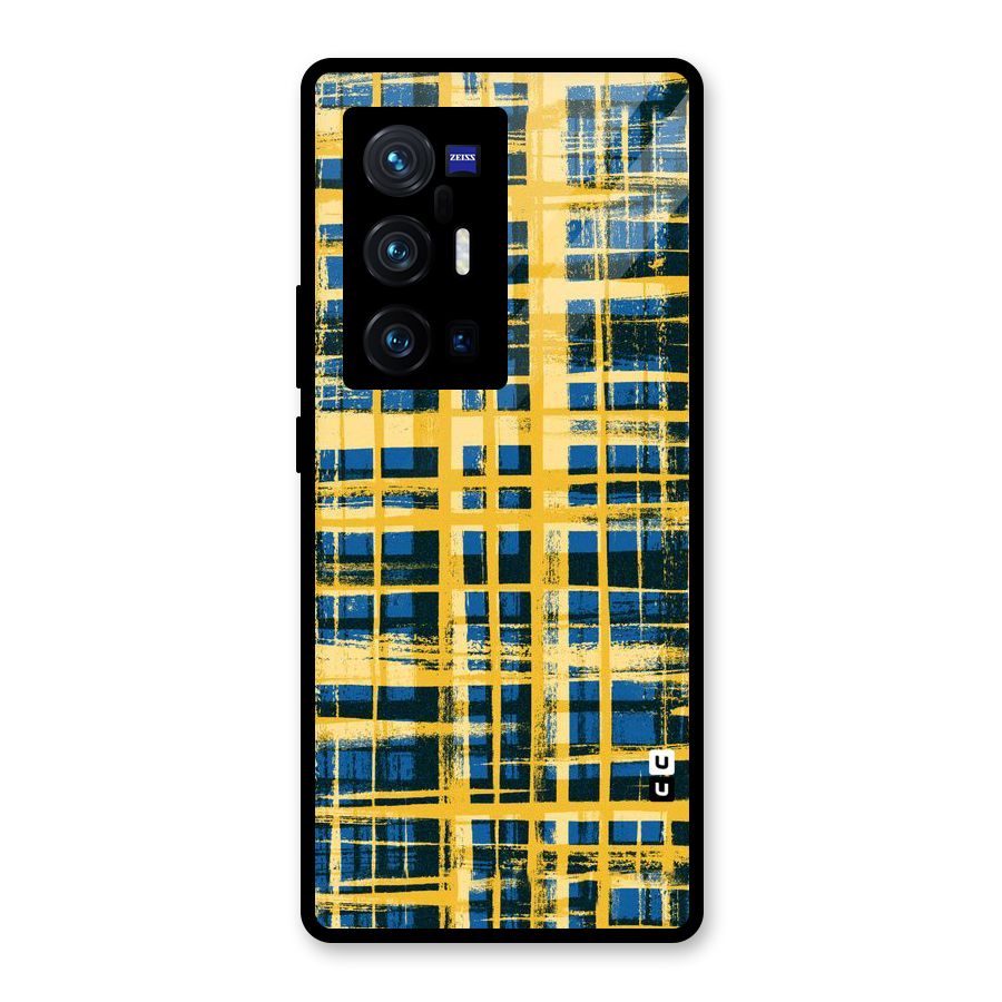 Yellow Rugged Check Design Glass Back Case for Vivo X70 Pro Plus