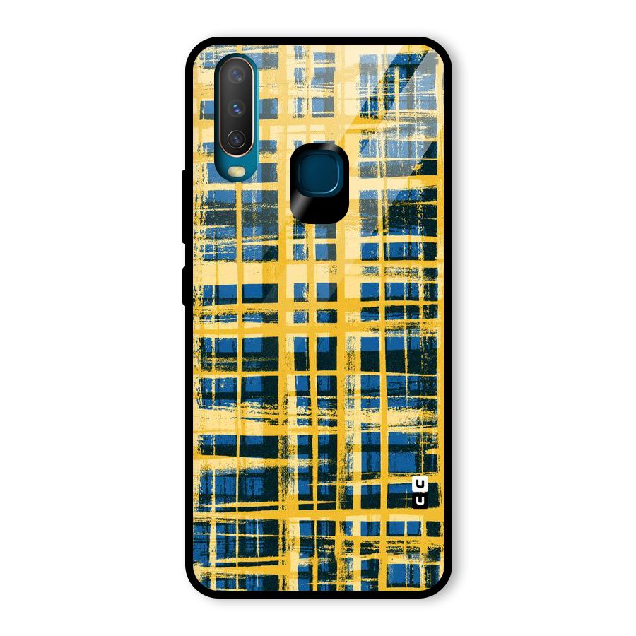 Yellow Rugged Check Design Glass Back Case for Vivo Y15