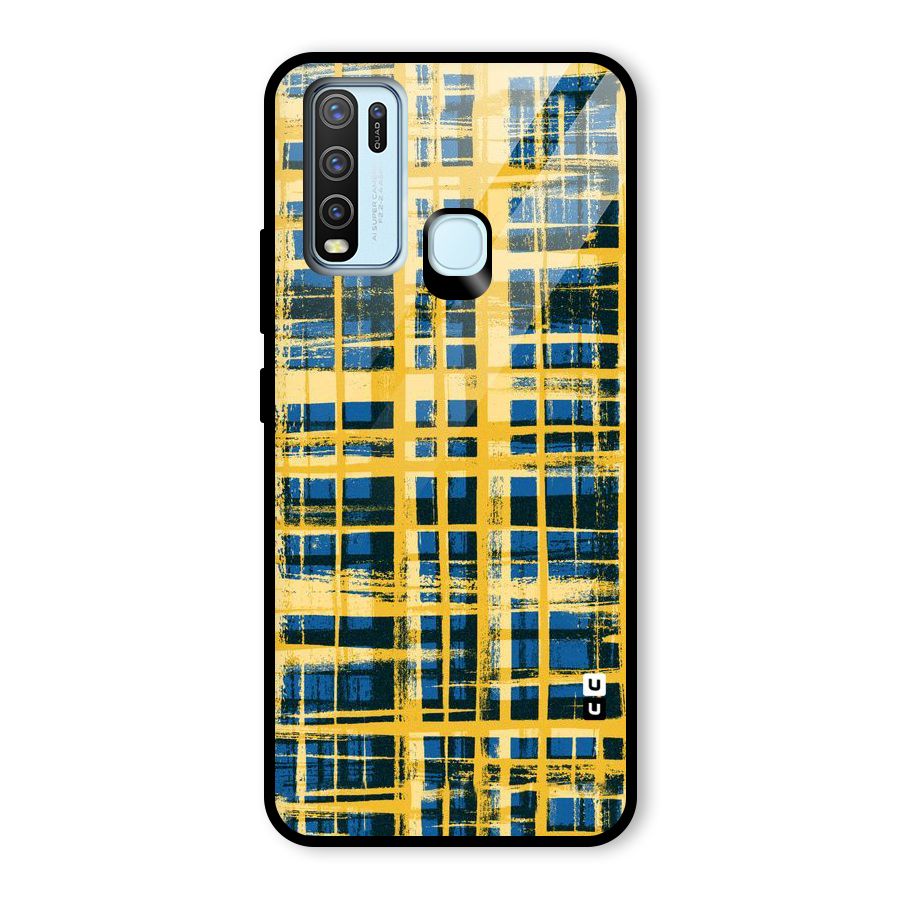 Yellow Rugged Check Design Glass Back Case for Vivo Y50