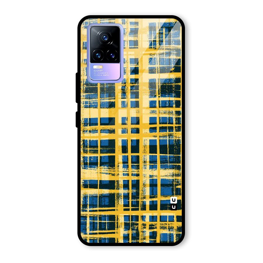Yellow Rugged Check Design Glass Back Case for Vivo Y73