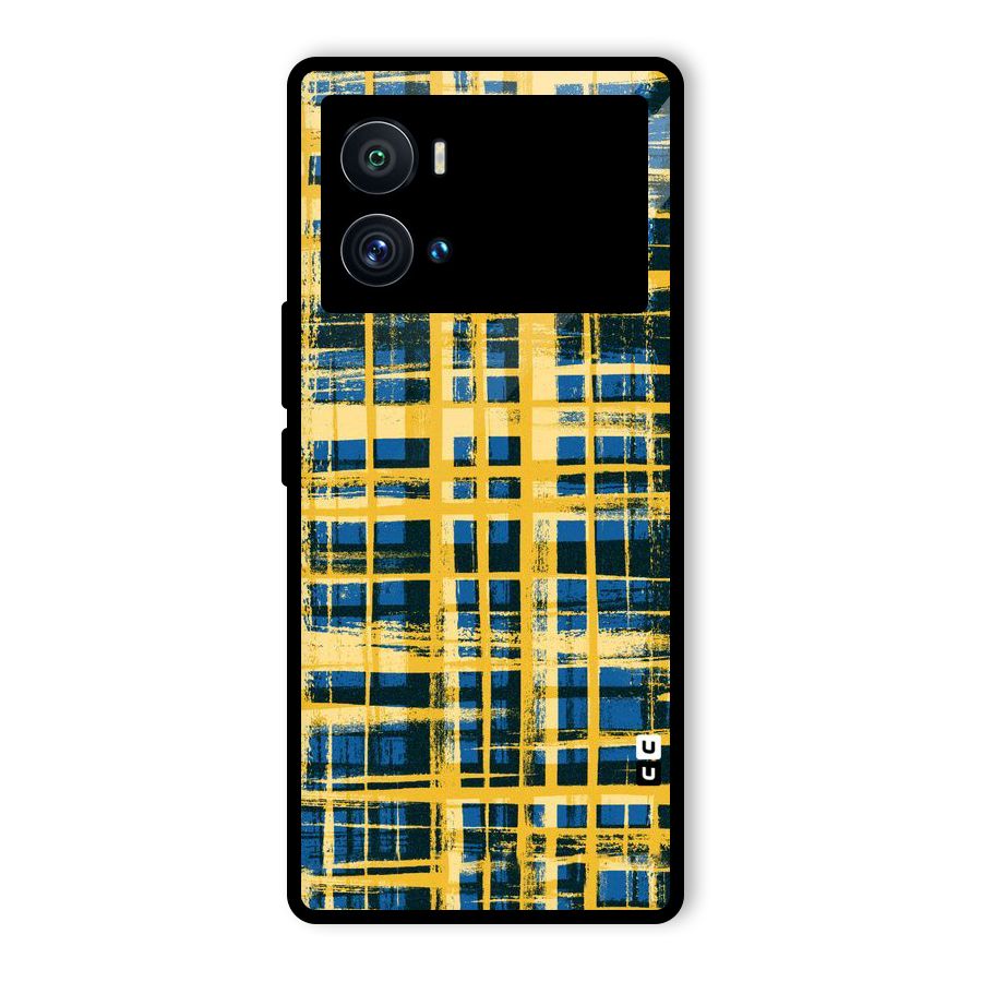 Yellow Rugged Check Design Glass Back Case for Vivo iQOO 9 Pro