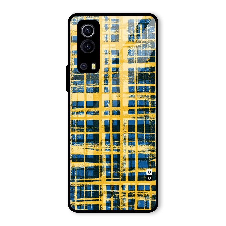 Yellow Rugged Check Design Glass Back Case for Vivo iQOO Z3