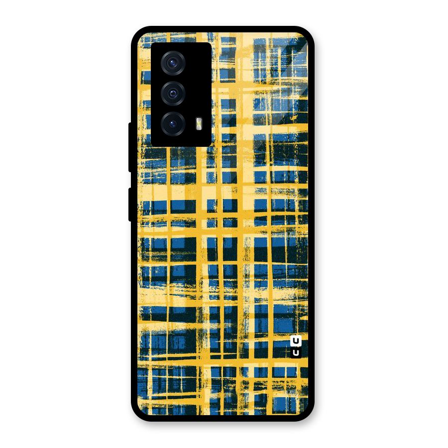 Yellow Rugged Check Design Glass Back Case for Vivo iQOO Z5