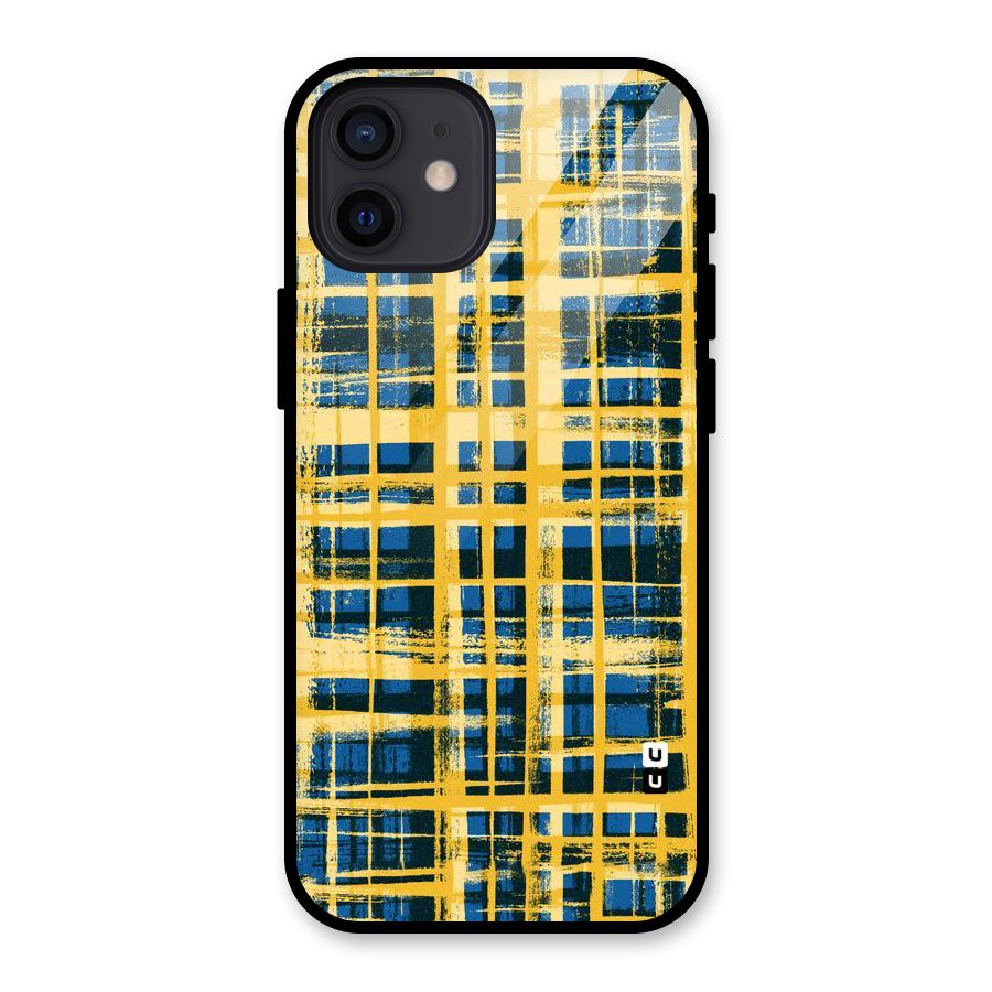 Yellow Rugged Check Design Glass Back Case for iPhone 12