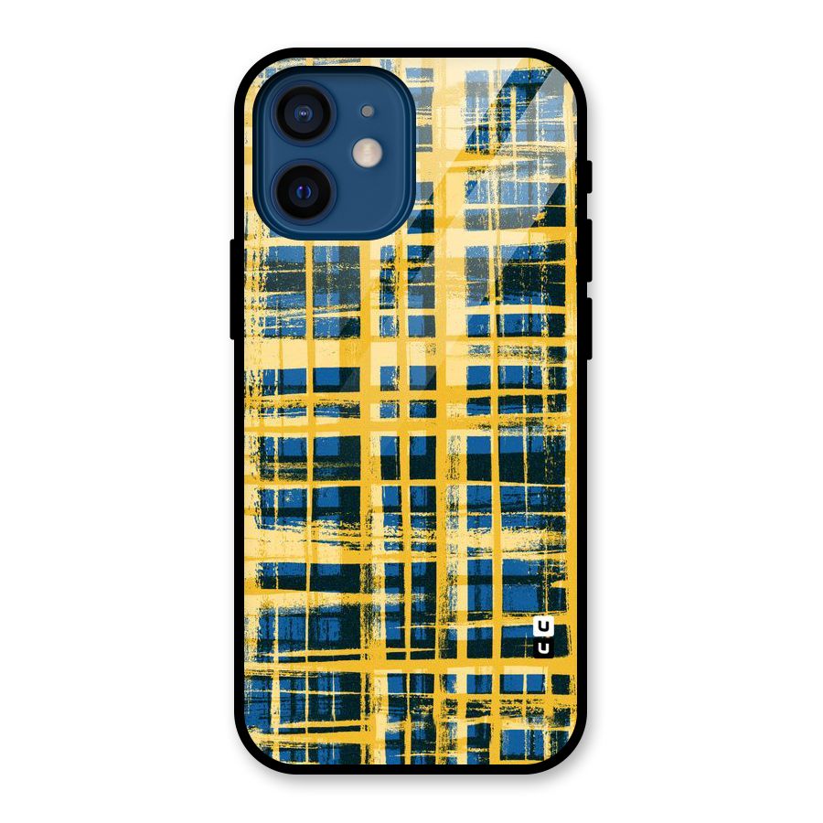 Yellow Rugged Check Design Glass Back Case for iPhone 12 Mini