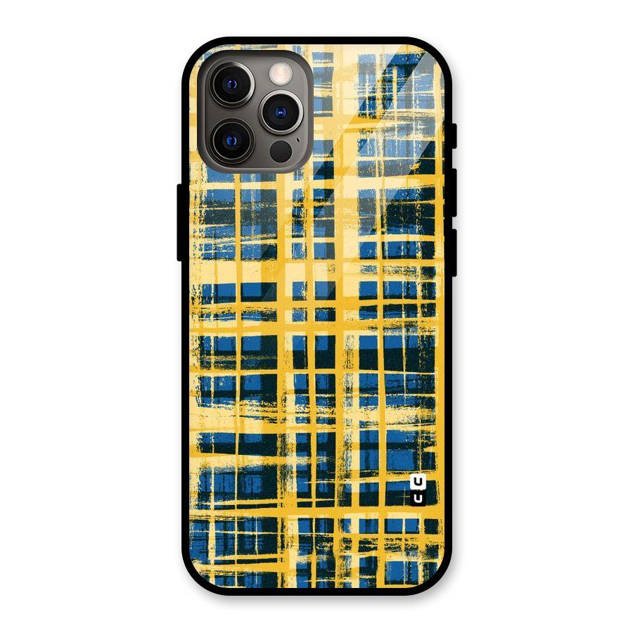 Yellow Rugged Check Design Glass Back Case for iPhone 12 Pro