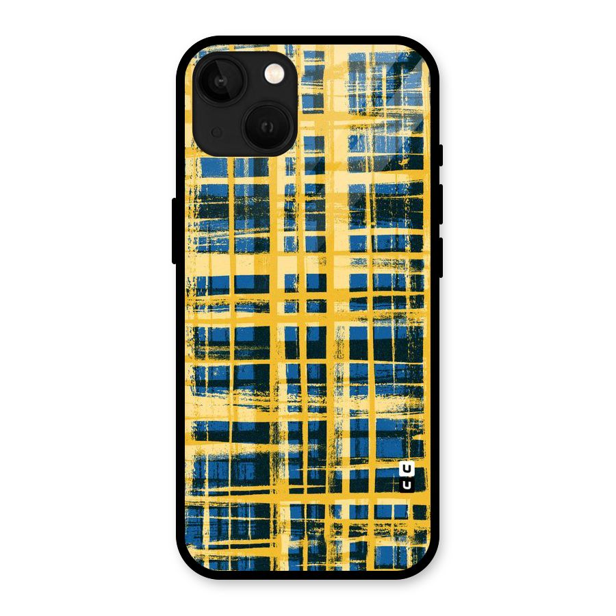 Yellow Rugged Check Design Glass Back Case for iPhone 13