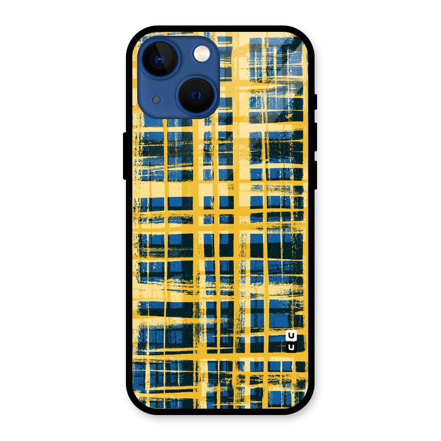 Yellow Rugged Check Design Glass Back Case for iPhone 13 Mini