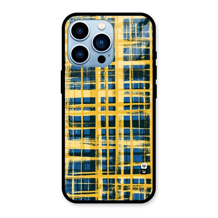 Yellow Rugged Check Design Glass Back Case for iPhone 13 Pro