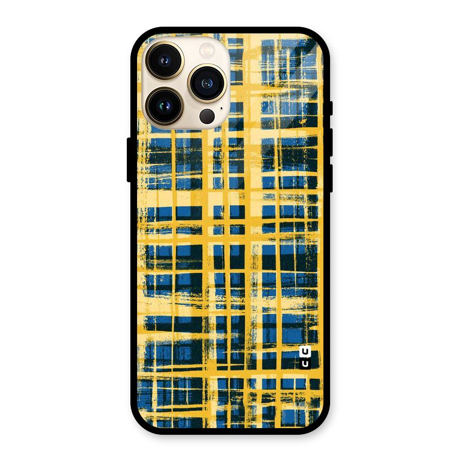 Yellow Rugged Check Design Glass Back Case for iPhone 13 Pro Max