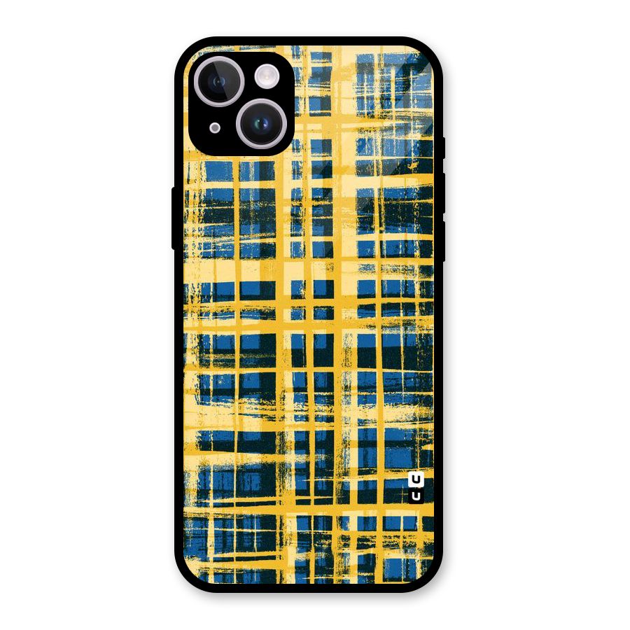 Yellow Rugged Check Design Glass Back Case for iPhone 14 Plus