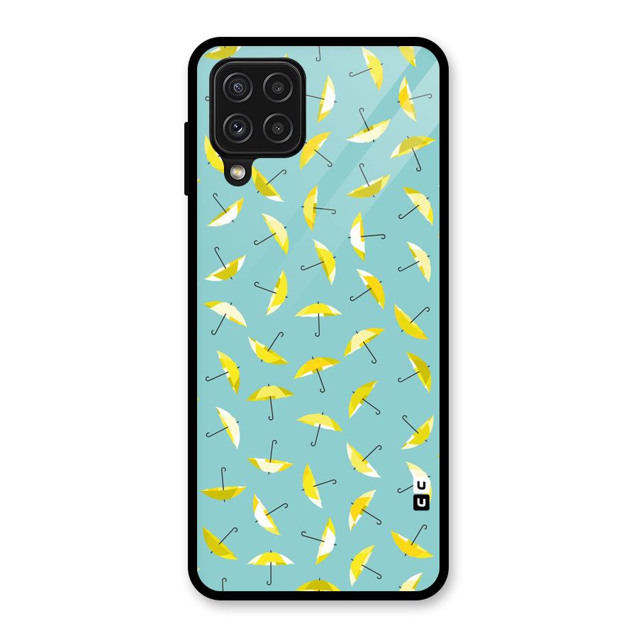 Yellow Umbrella Pattern Glass Back Case for Galaxy A22 4G