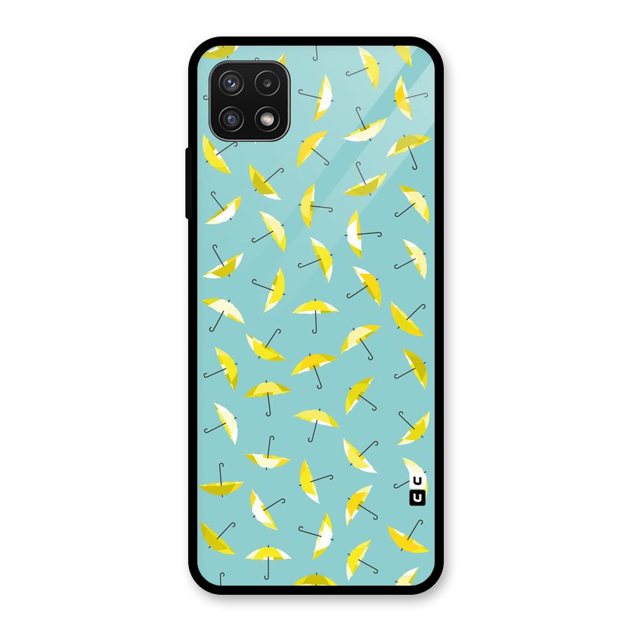 Yellow Umbrella Pattern Glass Back Case for Galaxy A22 5G