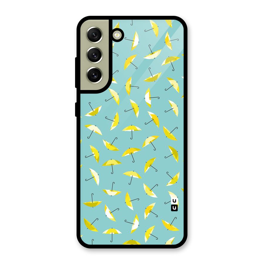 Yellow Umbrella Pattern Glass Back Case for Galaxy S21 FE 5G