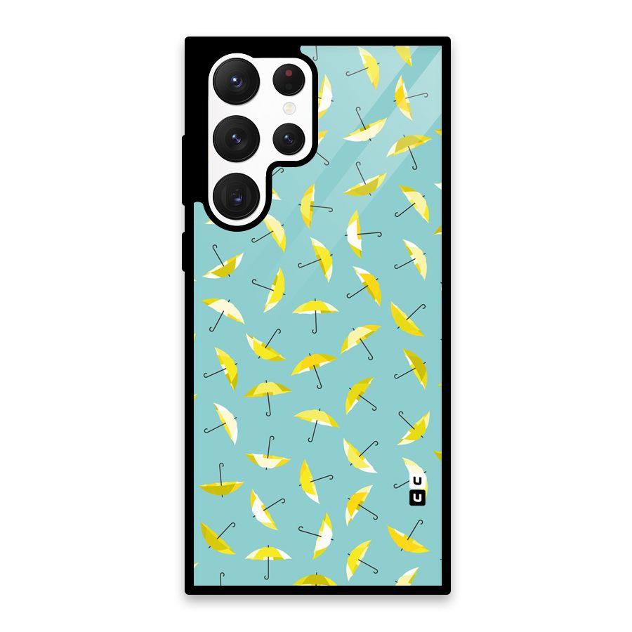 Yellow Umbrella Pattern Glass Back Case for Galaxy S22 Ultra 5G