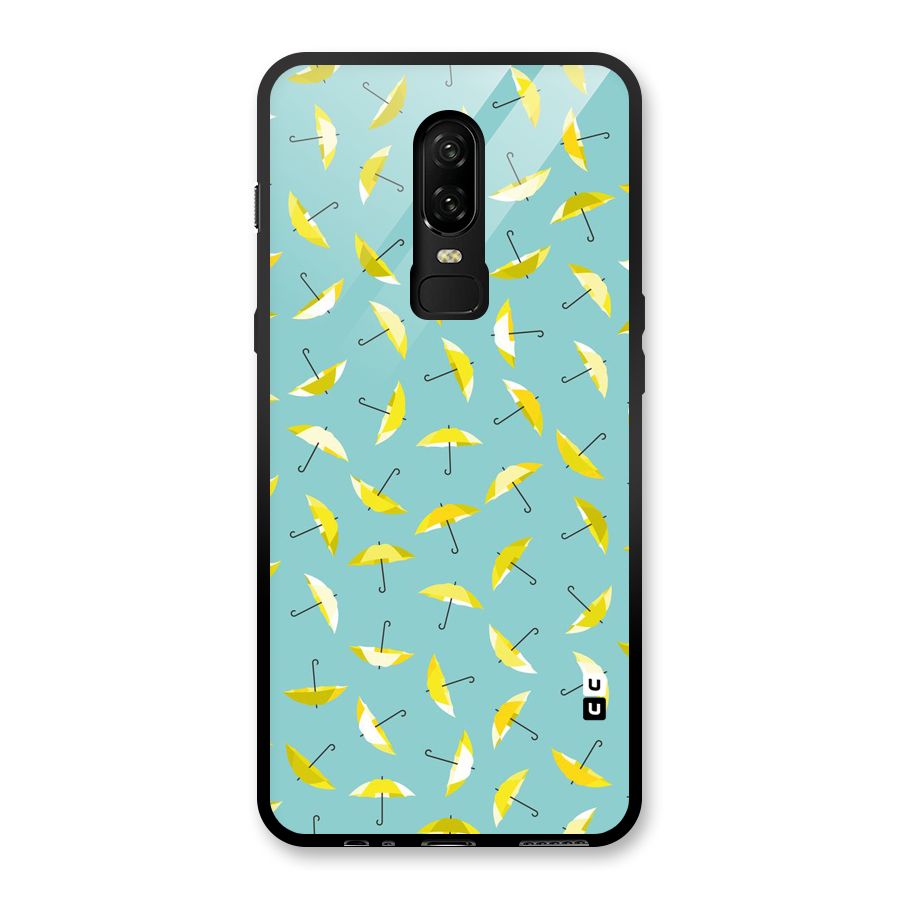 Yellow Umbrella Pattern Glass Back Case for OnePlus 6