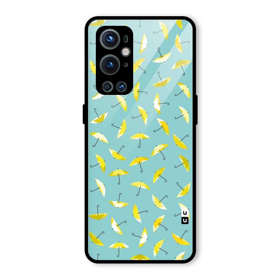 Yellow Umbrella Pattern Glass Back Case for OnePlus 9 Pro