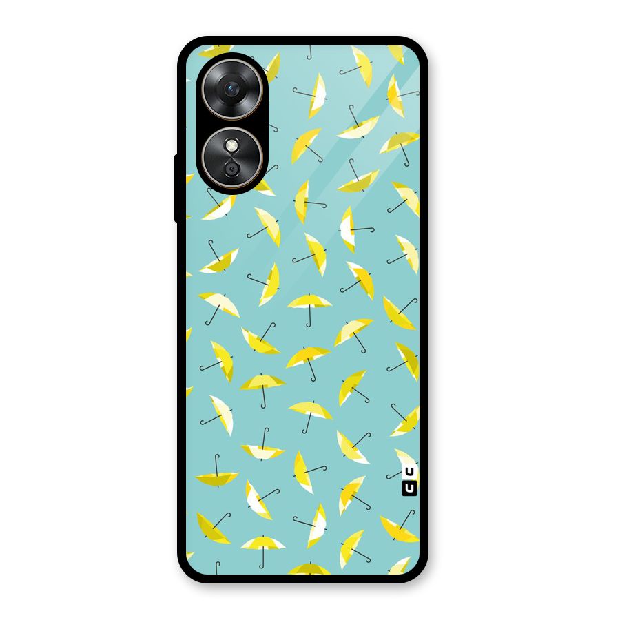 Yellow Umbrella Pattern Glass Back Case for Oppo A17