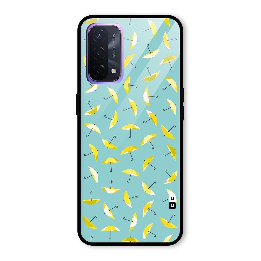 Yellow Umbrella Pattern Glass Back Case for Oppo A74 5G