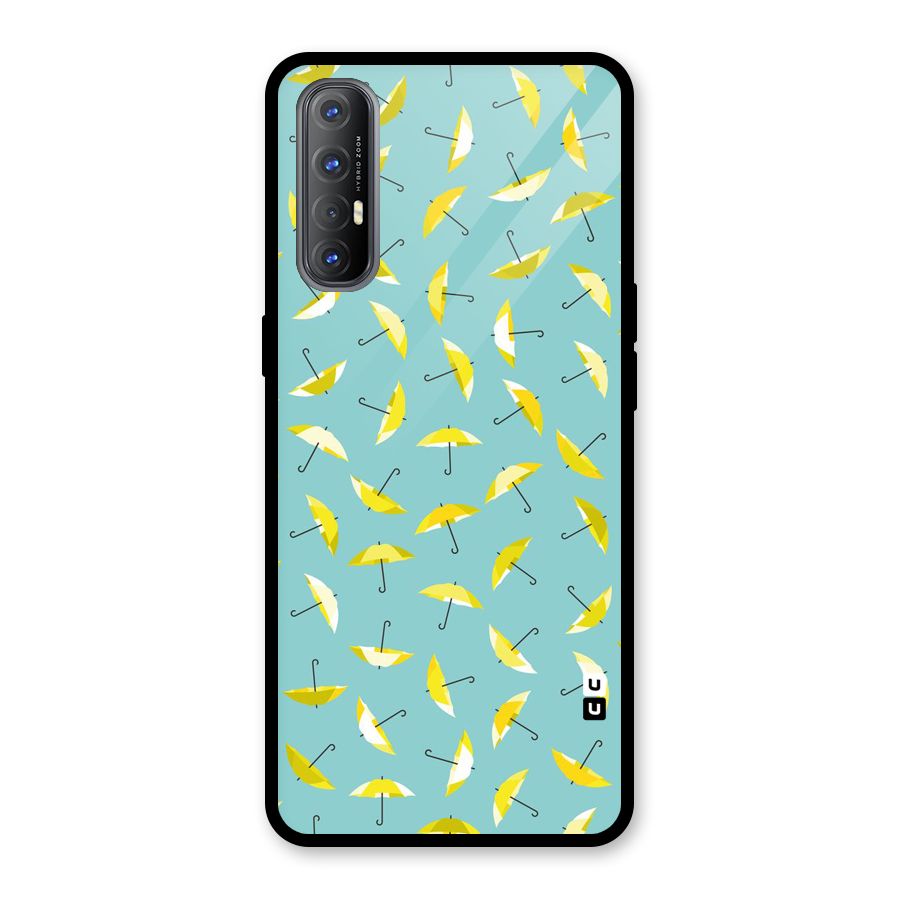 Yellow Umbrella Pattern Glass Back Case for Oppo Reno3 Pro