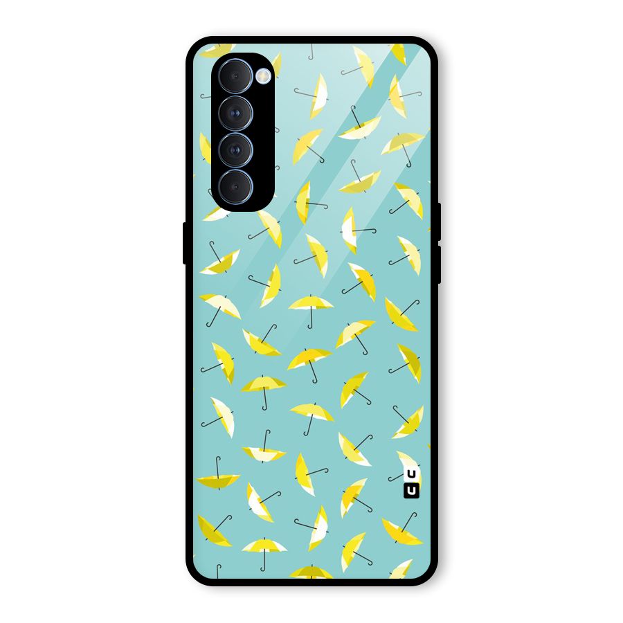 Yellow Umbrella Pattern Glass Back Case for Oppo Reno4 Pro