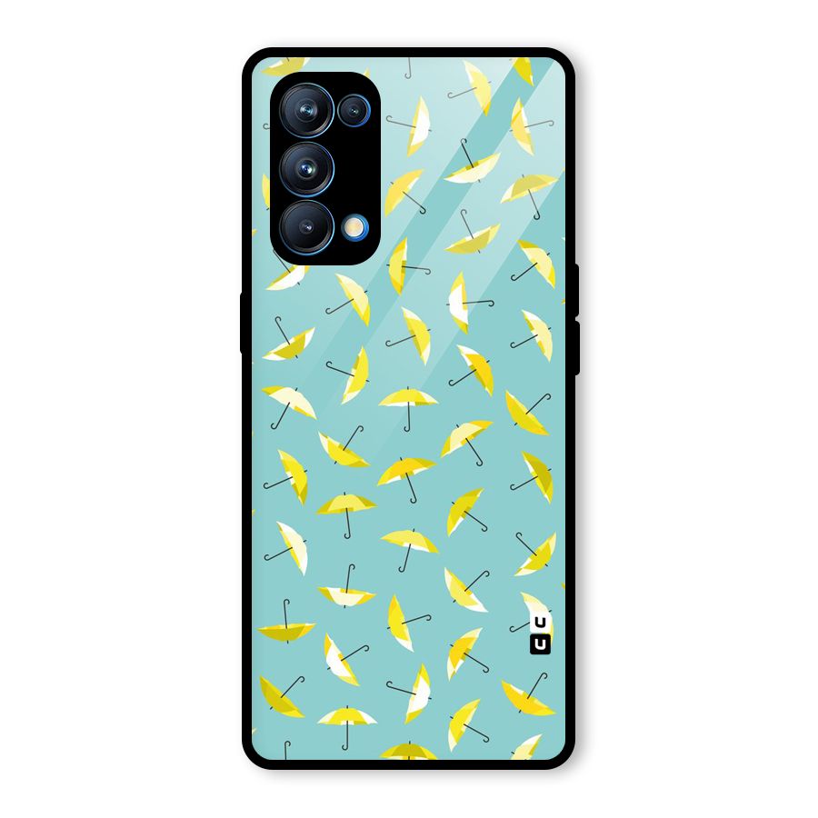 Yellow Umbrella Pattern Glass Back Case for Oppo Reno5 Pro 5G