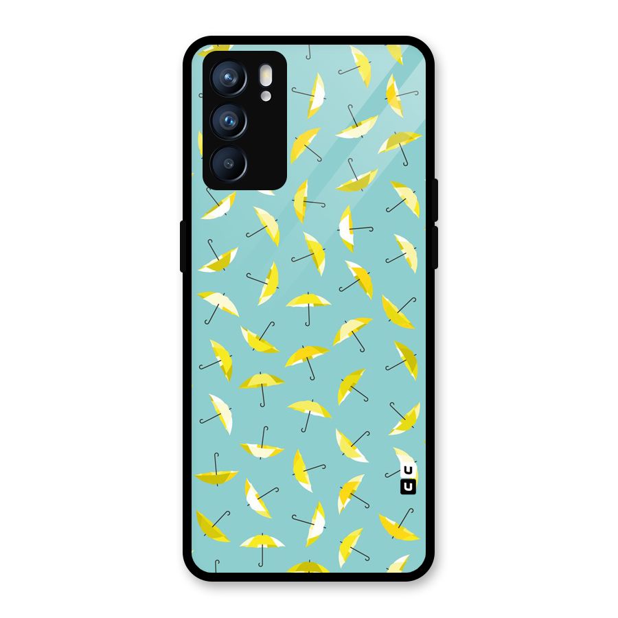 Yellow Umbrella Pattern Glass Back Case for Oppo Reno6 5G