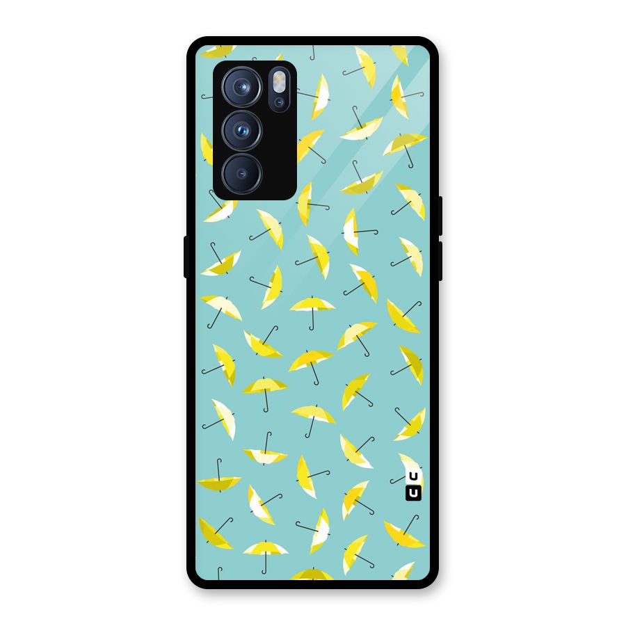 Yellow Umbrella Pattern Glass Back Case for Oppo Reno6 Pro 5G