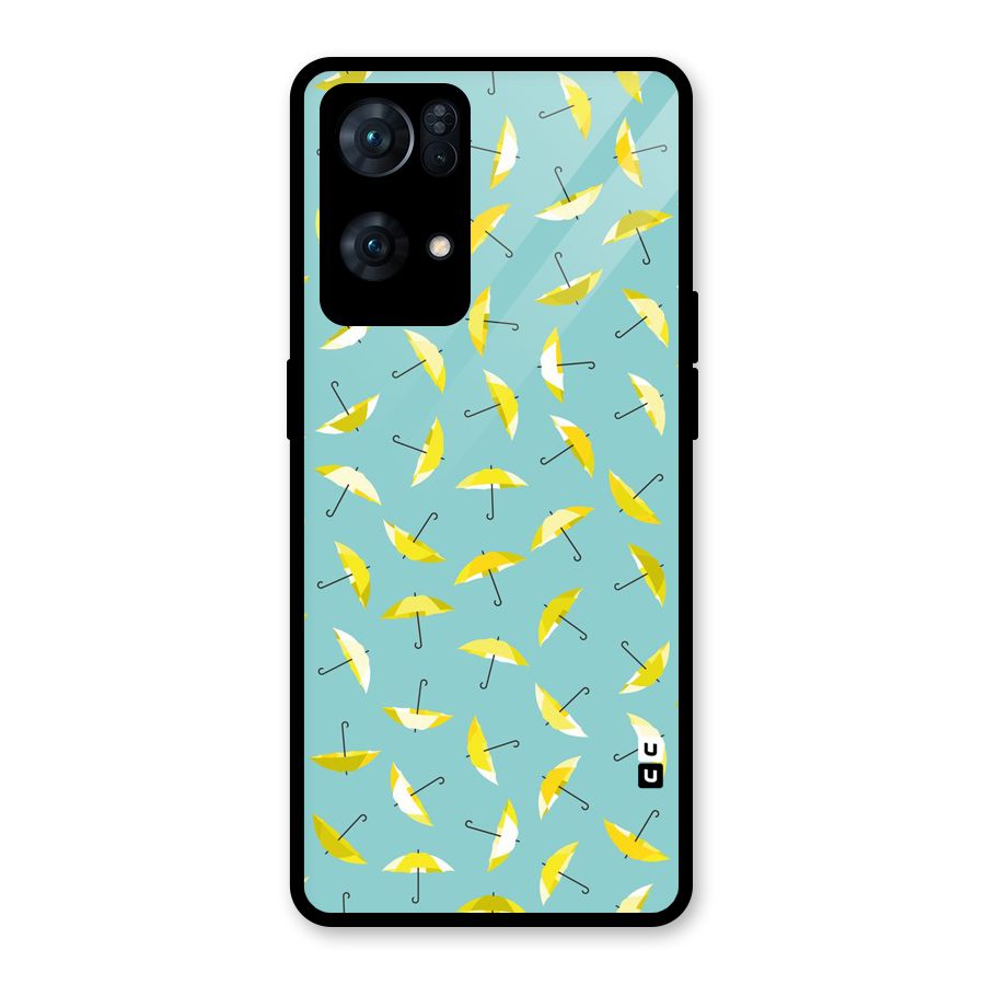 Yellow Umbrella Pattern Glass Back Case for Oppo Reno7 Pro 5G