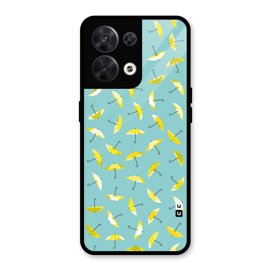 Yellow Umbrella Pattern Glass Back Case for Oppo Reno8 5G