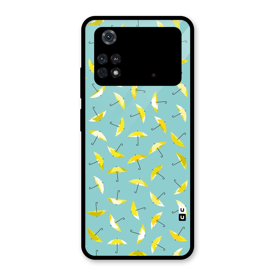 Yellow Umbrella Pattern Glass Back Case for Poco M4 Pro 4G