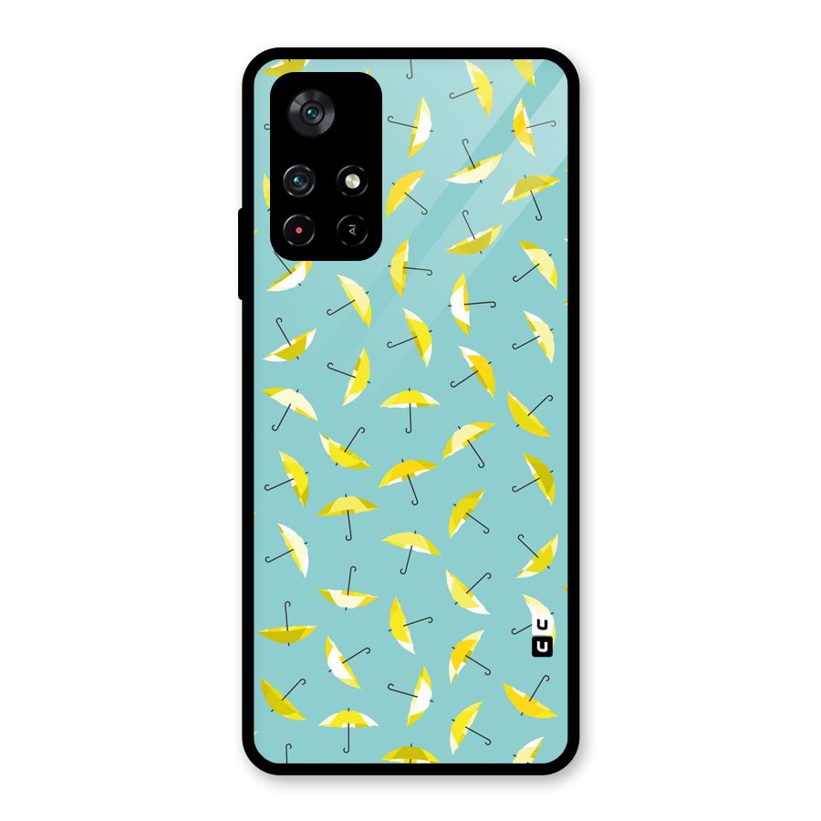 Yellow Umbrella Pattern Glass Back Case for Poco M4 Pro 5G