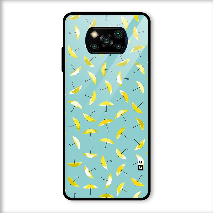 Yellow Umbrella Pattern Glass Back Case for Poco X3