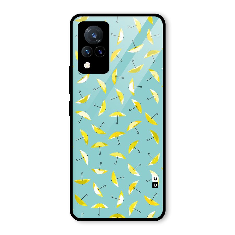 Yellow Umbrella Pattern Glass Back Case for Vivo V21 5G