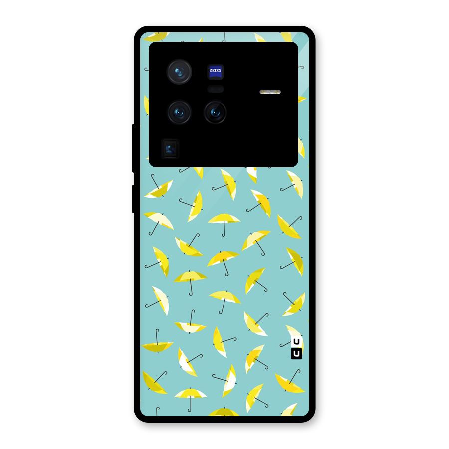 Yellow Umbrella Pattern Glass Back Case for Vivo X80 Pro