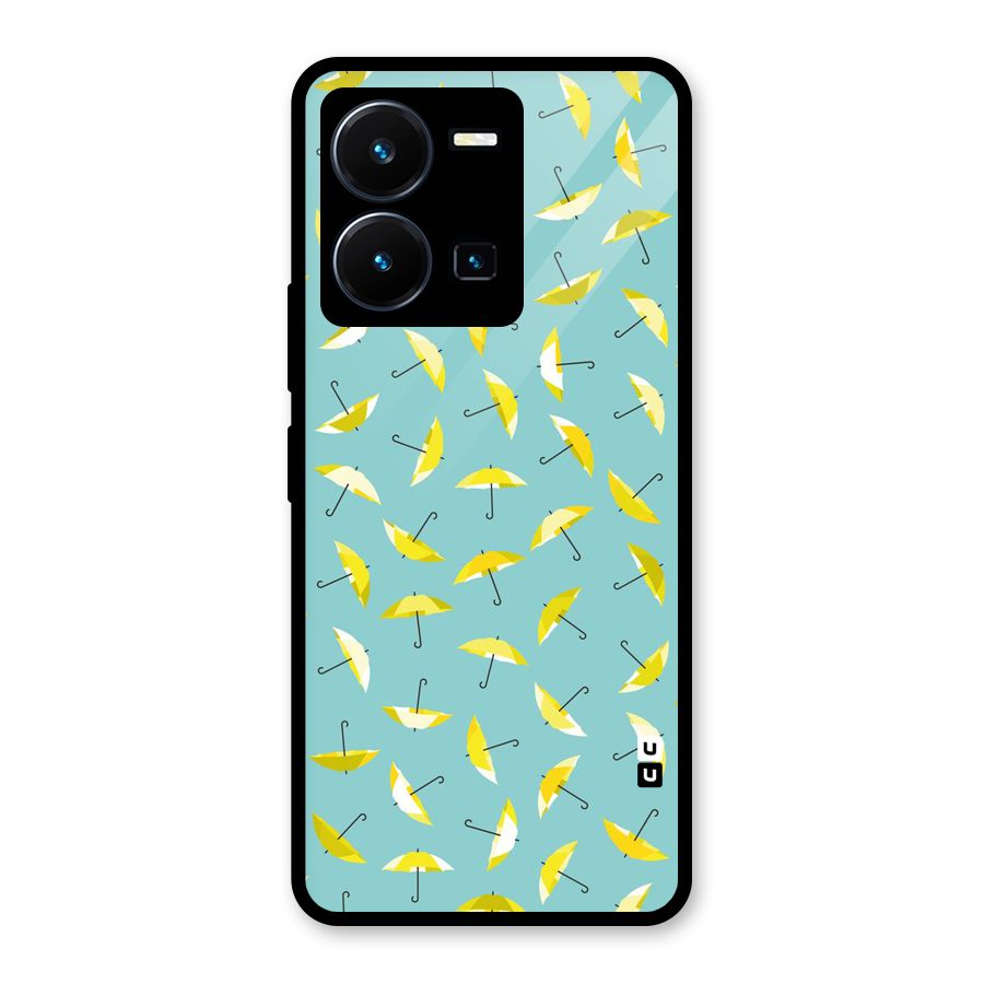 Yellow Umbrella Pattern Glass Back Case for Vivo Y35