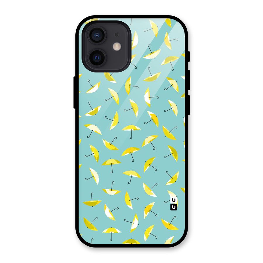 Yellow Umbrella Pattern Glass Back Case for iPhone 12