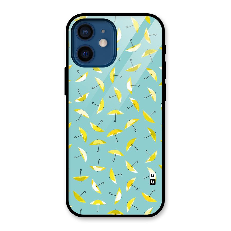 Yellow Umbrella Pattern Glass Back Case for iPhone 12 Mini